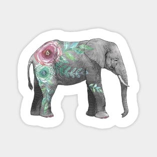 Watercolor elephant with flowers Magnet