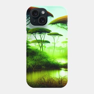 Landscape Painting with Tropical Plants and Lake, Scenery Nature Phone Case