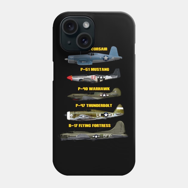 WW2 Warplane Warbirds B-17 P51 Mustang F4U Corsair Phone Case by F&L Design Co.