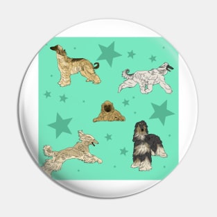 Afghan Hounds Stars Seafoam Pin