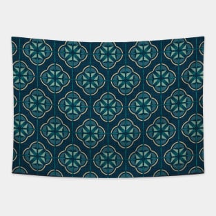 Retro Floral Geometric Tile / Pine Green Tapestry