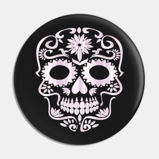 White Day of the Dead Sugar Skull Head Pin