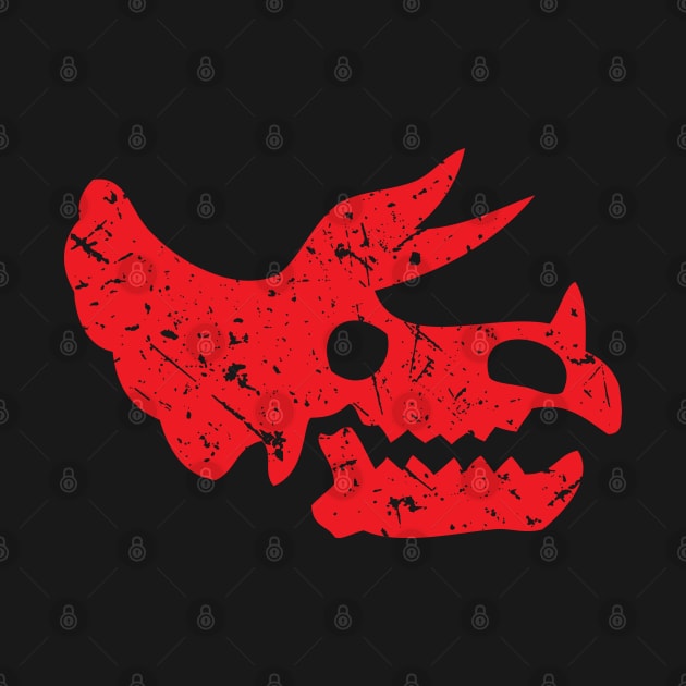 Red Distressed Triceratops Skull Dinosaur Fossil by Elvdant