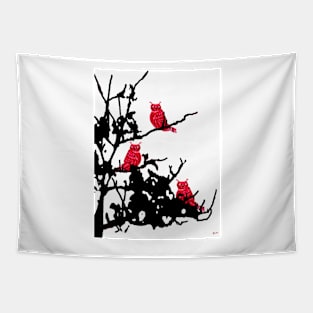 Red Owls Tapestry