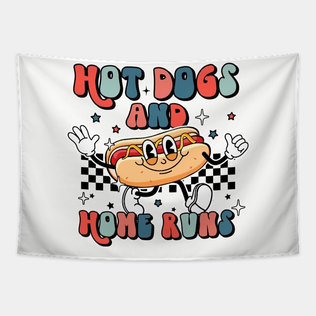 Retro baseball theme hot dogs and home runs Tapestry by PixieMomma Co