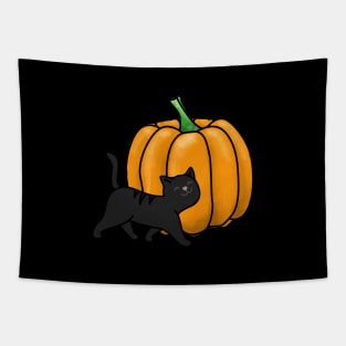 Black cat halloween pumpkin Tapestry