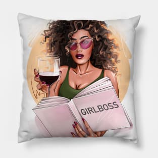Girlboss with wine african american girl Pillow