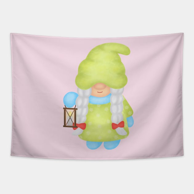 Sweet gnome walks with lantern Tapestry by Athikan