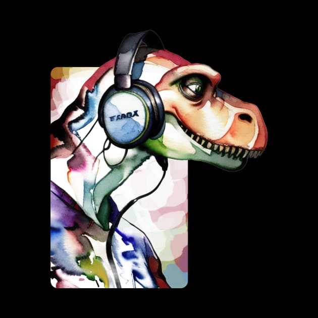 Dinosaur with Headphones by Rishirt