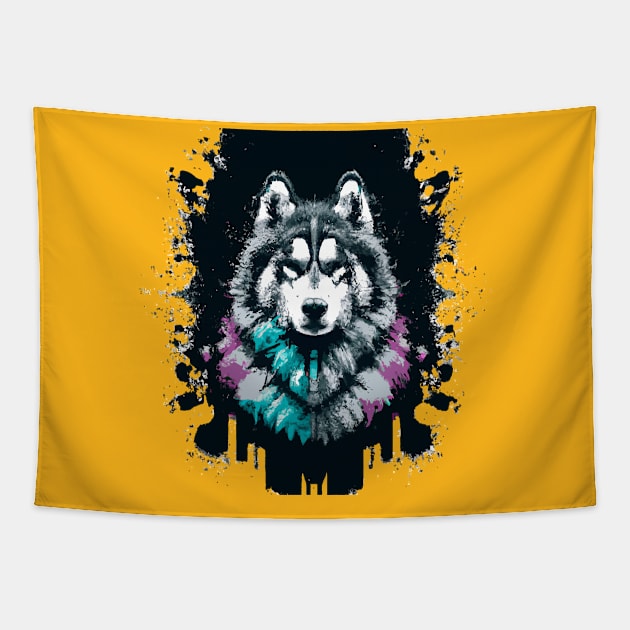 Malamute Watercolor Stencil Artwork Tapestry by Furrban