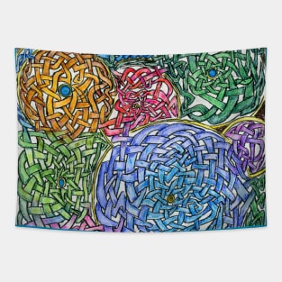 Abstract Circle Knotwork in Ink and Watercolor Pencil Tapestry