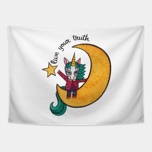 Live Your Truth: Cute Unicorn Drawing Watercolor Illustration Tapestry