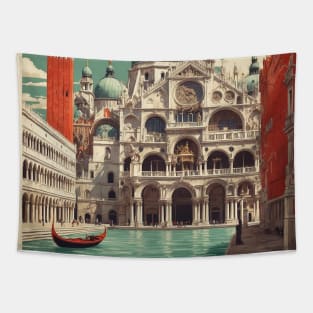 Saint Marks Basilica and Doges Palace Italy Vintage Tourism Travel Poster Tapestry