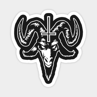 Satanic Goat Head with Cross (white) Magnet