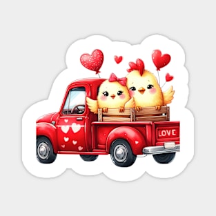 Valentine Chicken Couple Sitting On Truck Magnet
