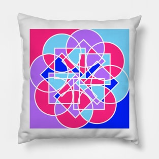 Digital geometric mandala with repeated shapes in random bright neon colors Pillow