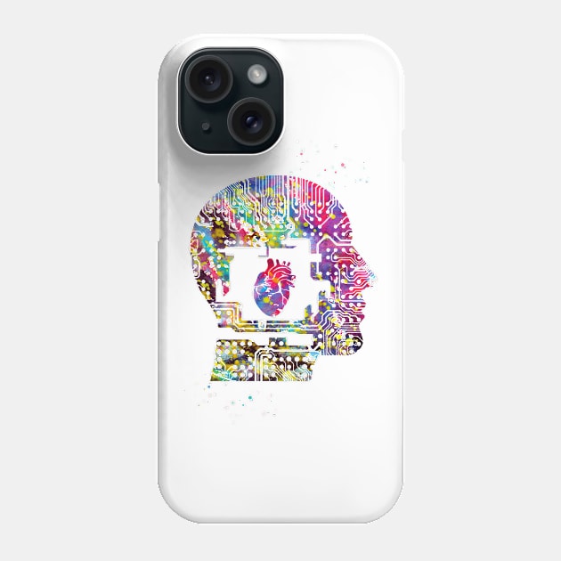 Circuit Man head with heart Phone Case by erzebeth