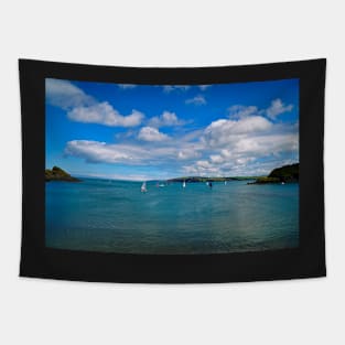 Wonderful Ocean & Clouds With Small Sailing Boats - Coastal Scenery Tapestry