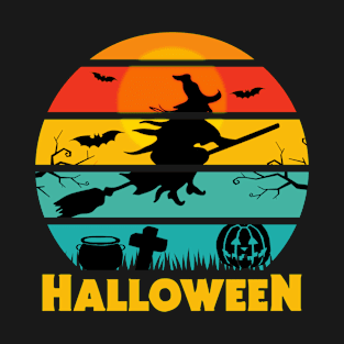 Enchanted Halloween Sunset: Witches, Bats, and Magic T-Shirt