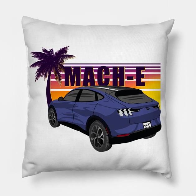 Sunset Mach-E in Infinite Blue Pillow by zealology