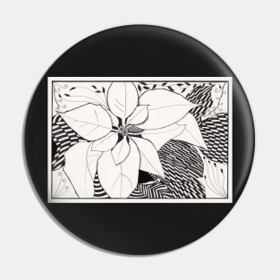 Zentangle Poinsettia Christmas Art Black and White Pin