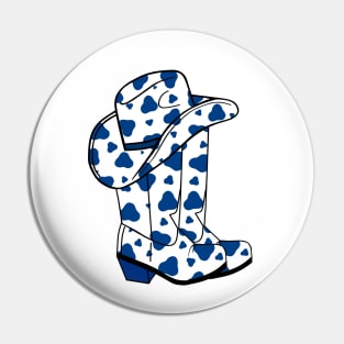 BLUE Cow Spots Cowboy Boots And Hat Pin