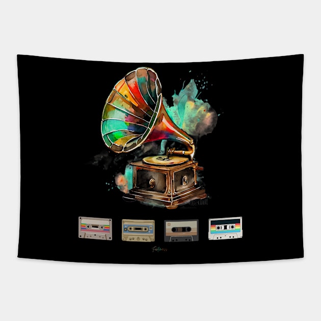 Retro music gramophone Tapestry by Funtomass