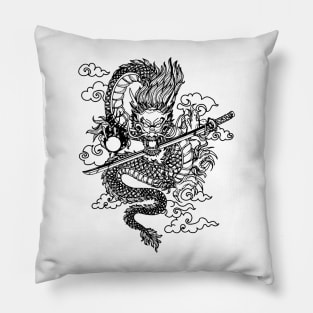 Black and White Chinese Dragon Pillow