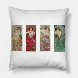 The Luminous Ladies of Art Nouveau: Topaz, Ruby, Amethyst, and Emerald Pillow