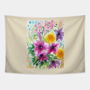 Summer in Full Bloom Watercolor Painting Tapestry