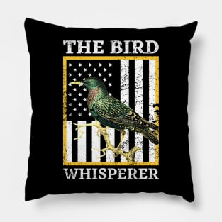 The Bird Whisperer Vintage American Flag Pillow