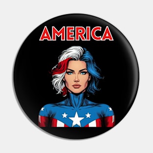 America: 4th of July Patriotic Comic Book Superhero Female Pin