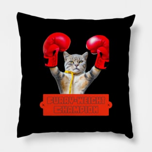 Boxing Cat Furry-weight Champion Pillow