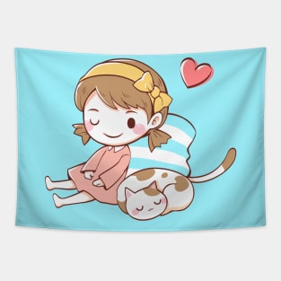 Kawaii Kitty Love Tapestry