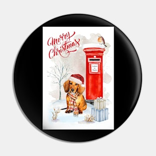 Red Dachshund Puppy Merry Christmas Santa Dog Pin