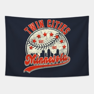 Cool Twin Cities Minnesota Baseball Skyline Tapestry