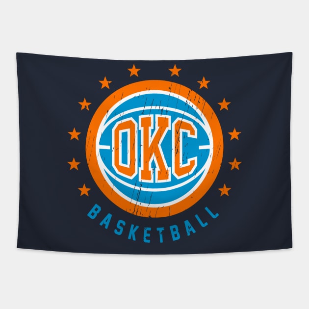 OKC Basketball Vintage Distressed Tapestry by funandgames