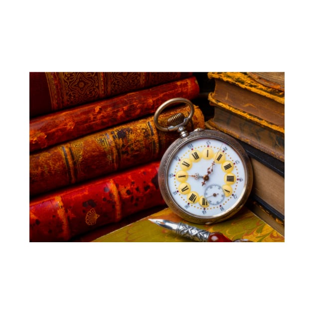 Beautiful Old Pocket Watch And Stacked Books by photogarry