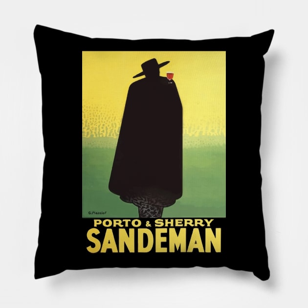 Sandeman, From Vintage Port & Sherry Advertisement Pillow by VintageArtwork