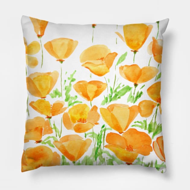 orange California poppy watercolor painting Pillow by colorandcolor