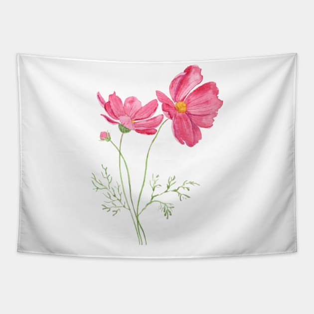 2 red cosmos  flowers  watercolor painting Tapestry by colorandcolor