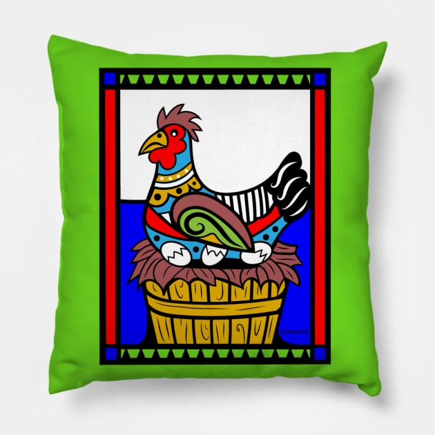 Hen on Cracked Eggs Pillow by Designs by Connie