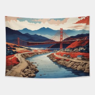 Gwangan Bridge South Korea Starry Night Travel Tourism Retro Vintage Tapestry