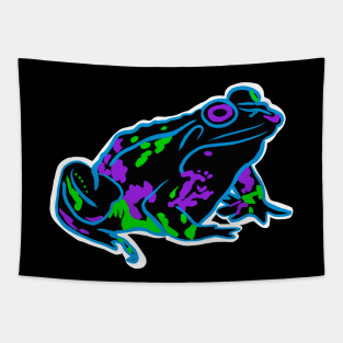 Blue Neon Frog With White Outline Tapestry