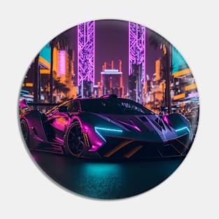 Dark Neon Sports Car in Beach Neon City Pin