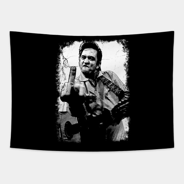 Johnny Cash Middle Finger Vintage Tapestry by GothBless