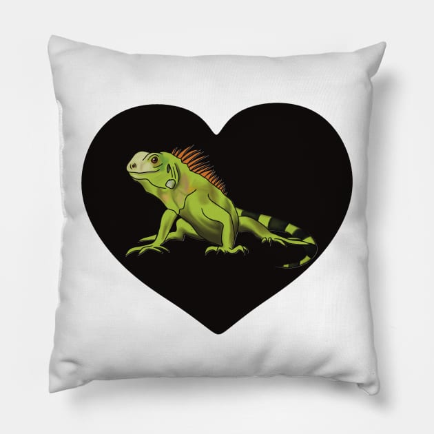 Iguana Heart for Iguana Lovers, Black Pillow by Mochi Merch