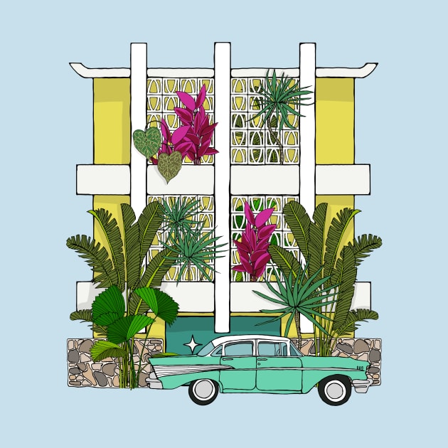 Mellow Yellow Breeze Block Apartments with Plants by jenblove