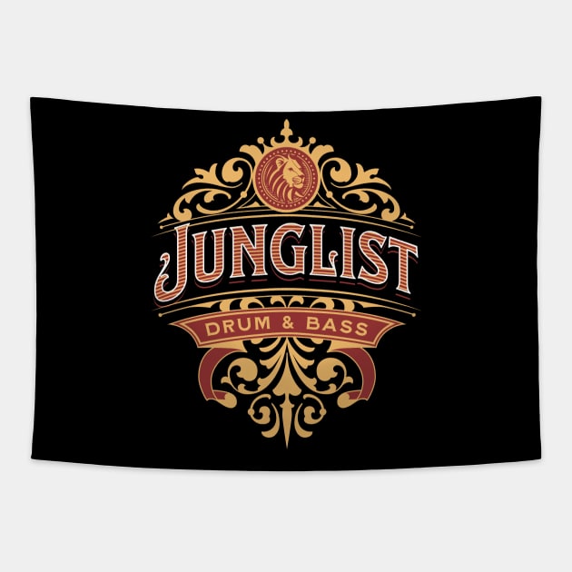 JUNGLIST  - Drum & Bass Ornament (Gold/red) Tapestry by DISCOTHREADZ 