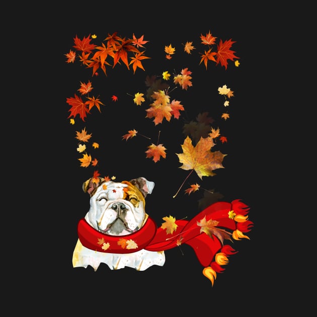 Maple Leaf Bulldog Fall Hello Autumn Gift by Margaretsantana